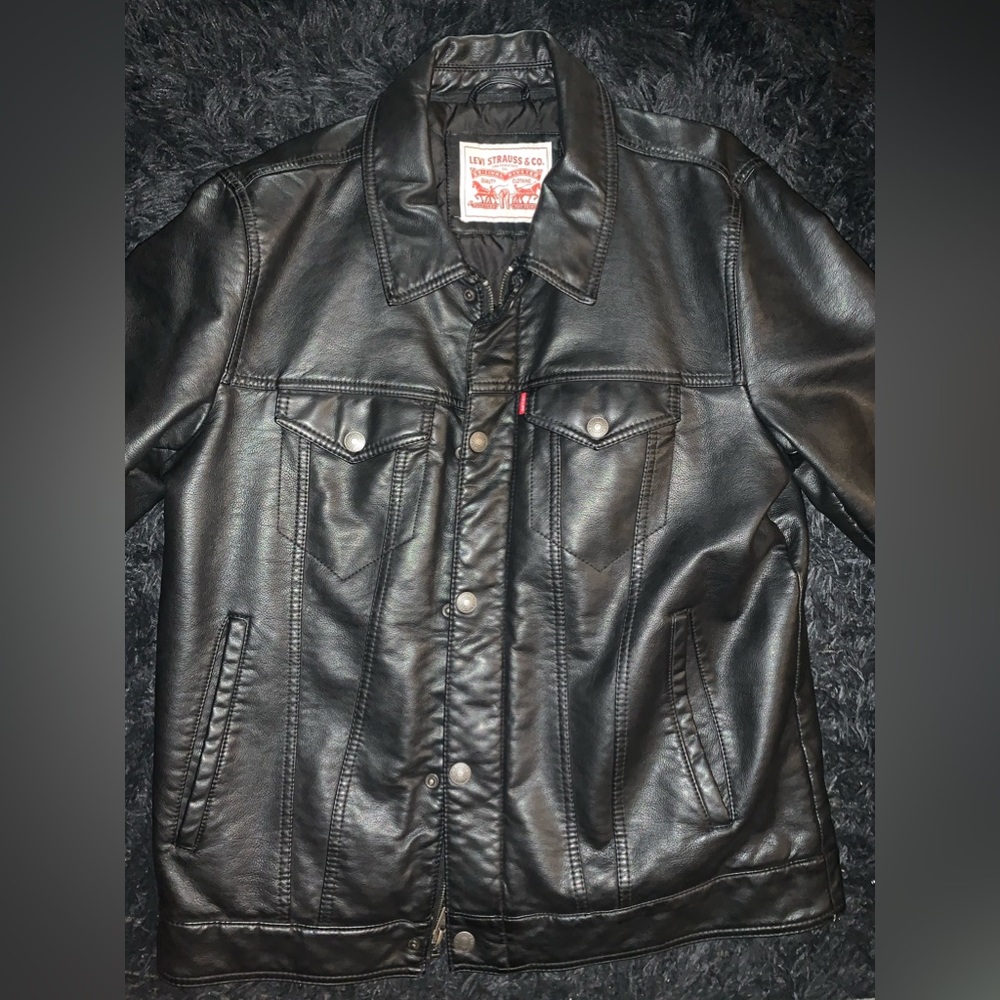 Levi's Men’s Black Faux Leather Trucker Jacket